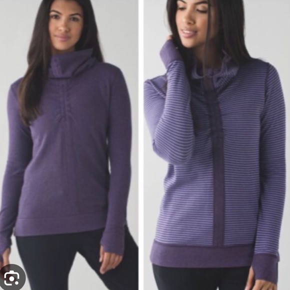 LULULEMON “In a Cinch” Purple Stripe REVERSIBLE Funnel Neck Pullover Long Sleeve - Picture 2 of 15